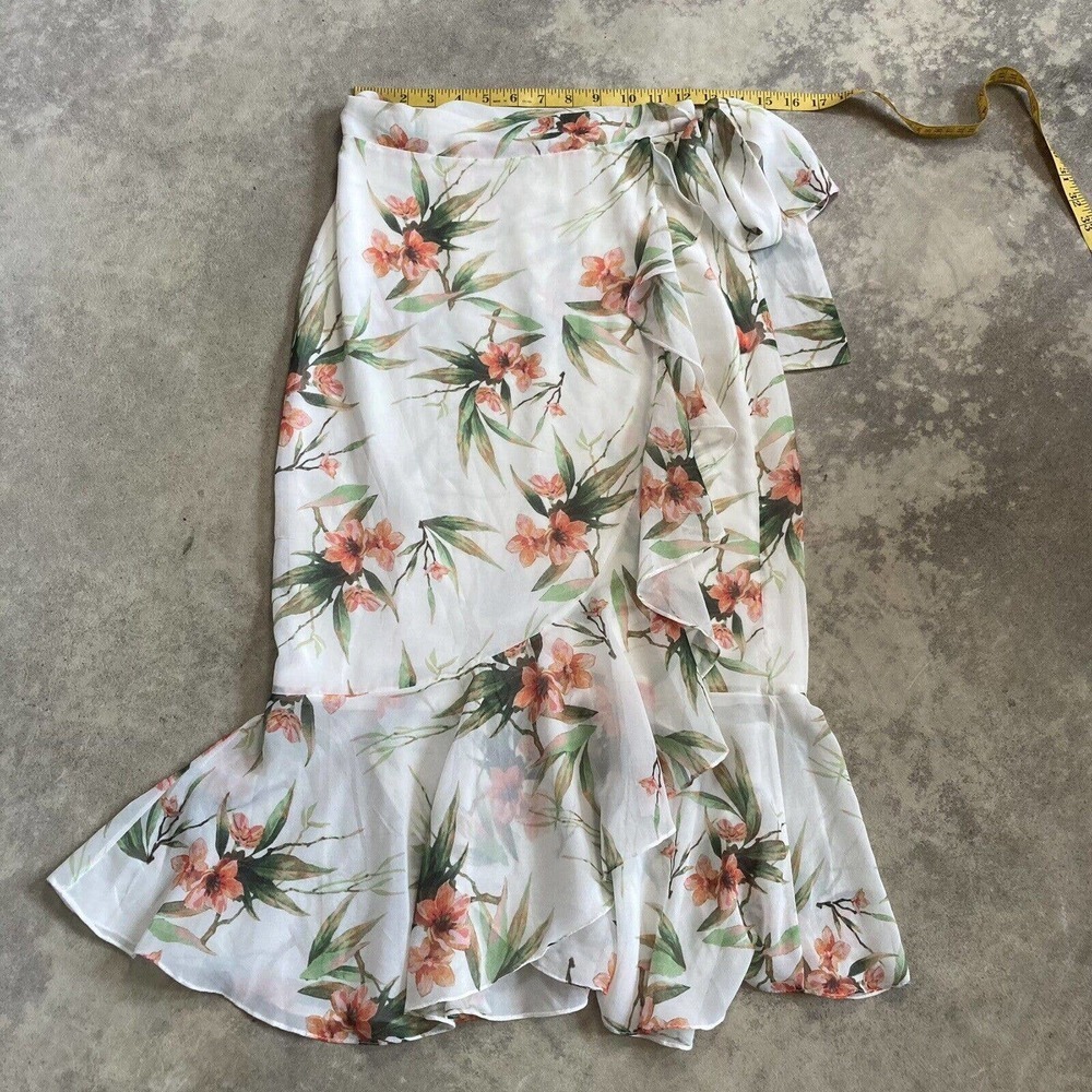 PatBO Skirt‎ Womens Size Small Floral Tie Waist Midi Ruffle Made In Brazil